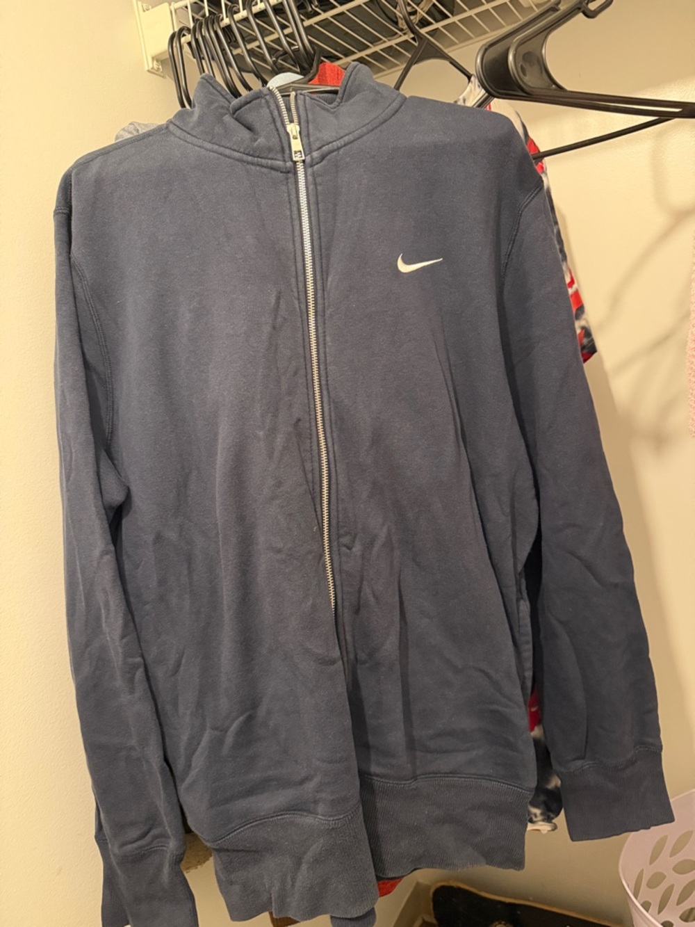 Nike Navy Blue Full-Zip Hoodie with White Swoosh